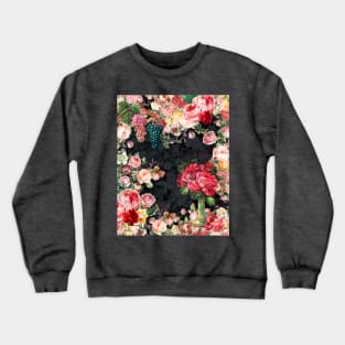 Elegant Vintage flowers and roses garden shabby chic, vintage botanical, pink floral pattern black artwork over a Crewneck Sweatshirt